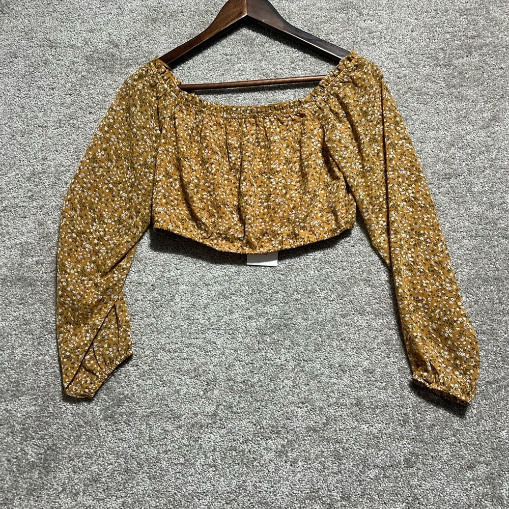 VICI Jill Woman Floral Cropped Long Sleeve Sheer Sleeves Blouse Top Size Small